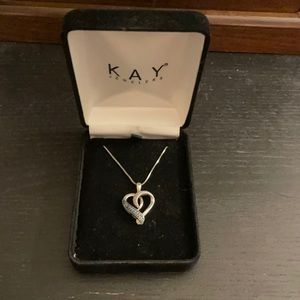 Sterling silver heart necklace with blue accents